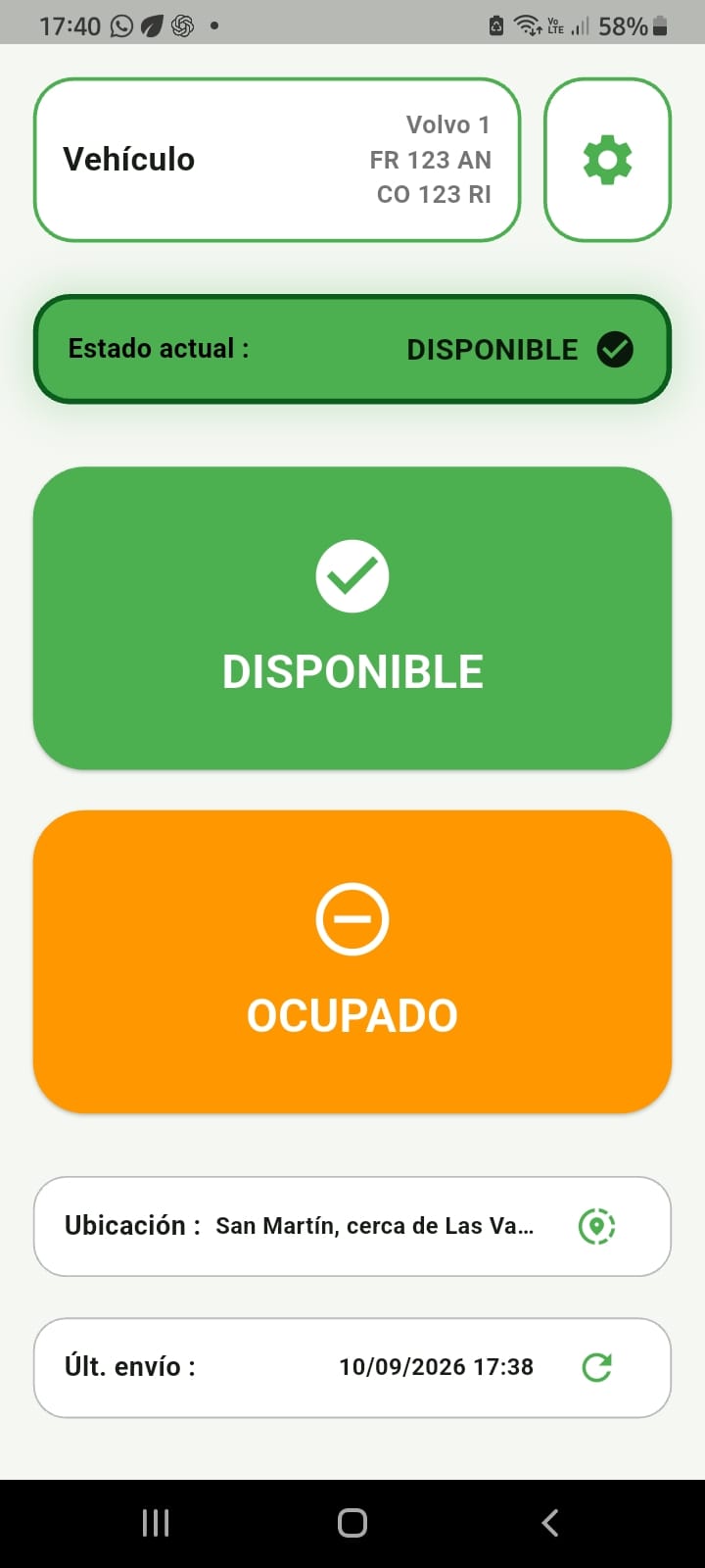 Estado operativo del chofer en AgroConecta Chofer